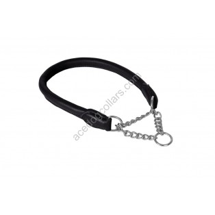 Ace Rolled super SOFT Half Check Leather Dog Collar:  (Pink, Black, White) ::: Stainless Steel Chain:::